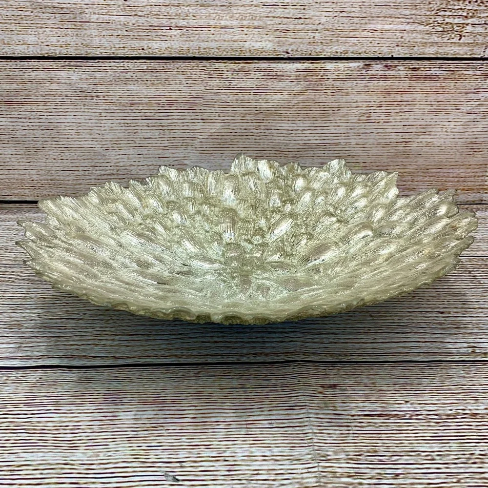 Decorative Silver‎ Glass Bowl Textured Round Centerpiece Unique Serving Dish